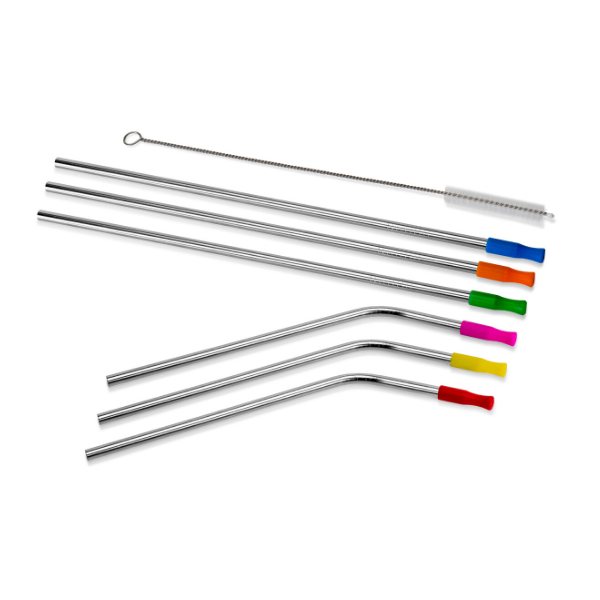 Cellardine STAINLESS STEEL STRAWS SET OF 6 SILICONE TIPPED