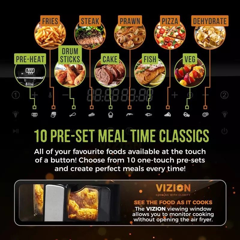 Tower 9 LITRE VIZION DUAL BASKET DIGITAL AIR FRYER Microwaves, Slow