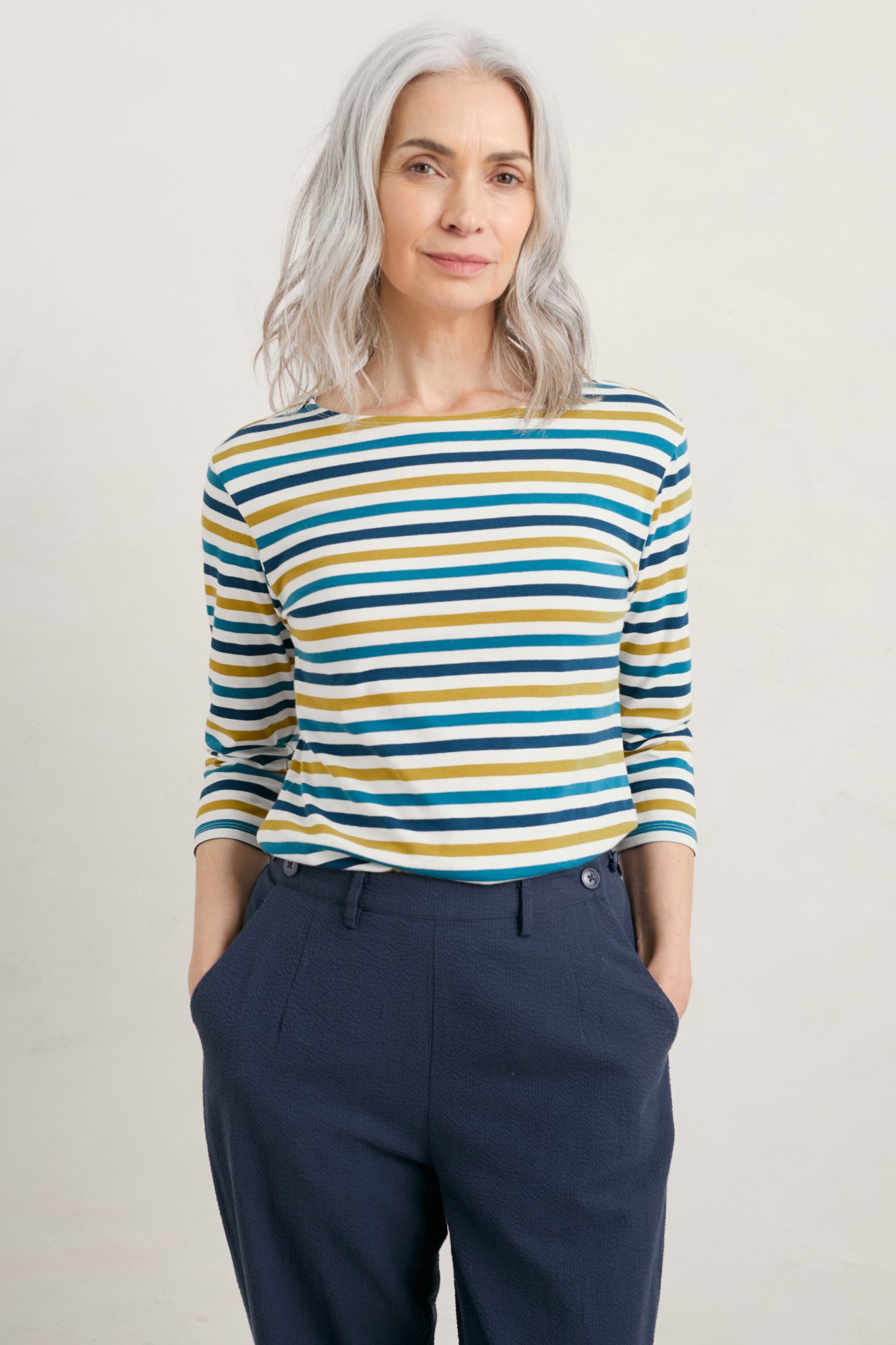 Seasalt Sailor Top Tri Mini Cornish Chalk Dark Hay Shirts, Tops & Tunics Barsleys Department