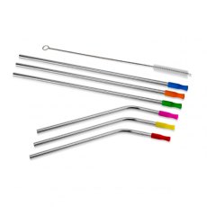 STAINLESS STEEL STRAWS SET OF 6 SILICONE TIPPED