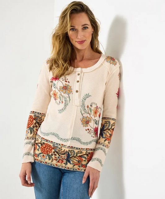 Joe Browns Remarkable Printed Patchwork Henley Top