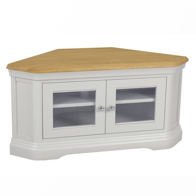 The Cromwell corner TV unit is beautifully crafted combining natural oak and a painted finish.