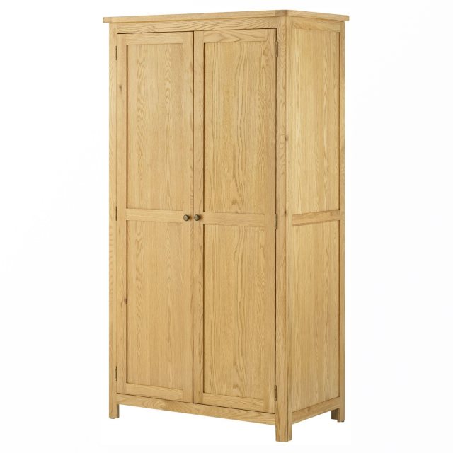 Oak 2 door wardrobe with clean lines and a contemporary look has ample hanging space.