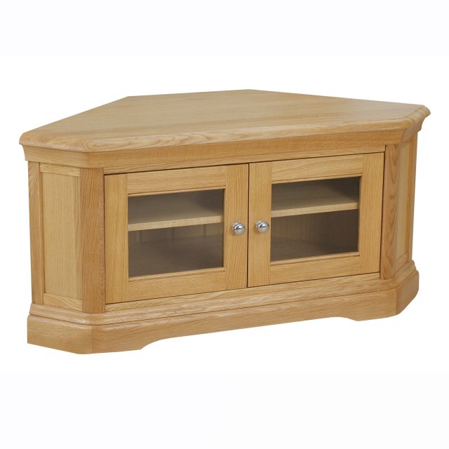 The Lamont corner TV unit is beautifully crafted from solid oak and oak veneer.