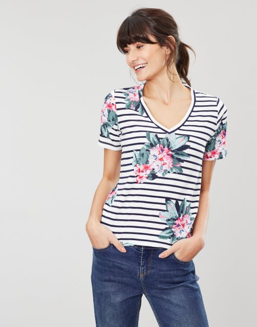 Joules 207986 Celina Print Drapey V Neck Chain Stitch Detail